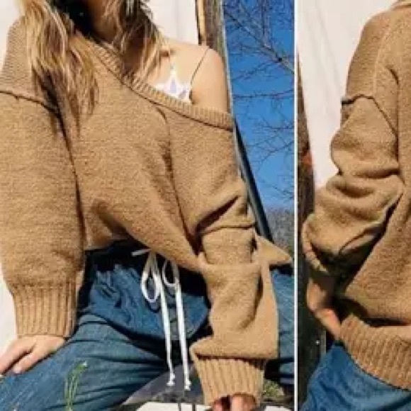 Free People Brookside Tunic Sweater in Desert Camel Tan - Size M - Picture 5 of 9